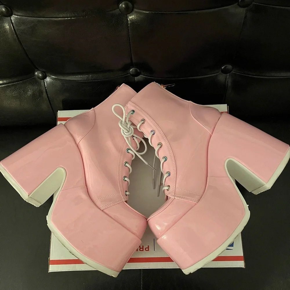 Demonia Camel-203 Pink‎ Patent Platform Boots Women’s 9